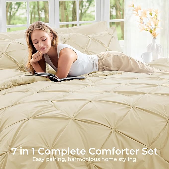 Sasttie Full Size Comforter Set, 7-Piece Bed in a Bag, Pintuck Bedding Set - Image 6