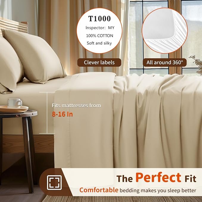 LBRO2M 1000 Thread Count 100% Egyptian Cotton Sheets Set Twin XL, 3 Piece Sets - Image 3