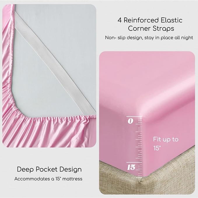 MR&HM Satin Bed Sheets, King Size Sheets Set - Image 5