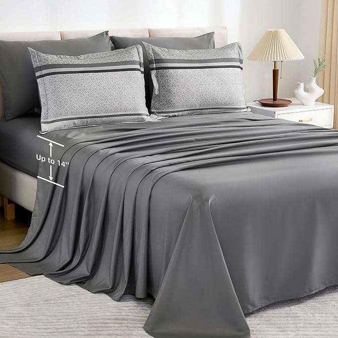 WONGS BEDDING Grey Comforter Set Queen Size, 7 Pieces Striped Bed in a Bag - Image 6