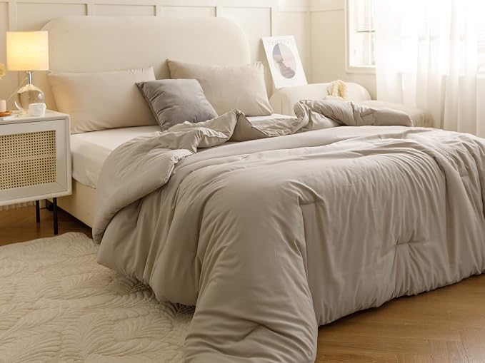 ROSGONIA Queen Comforter Set Oatmeal - Image 5