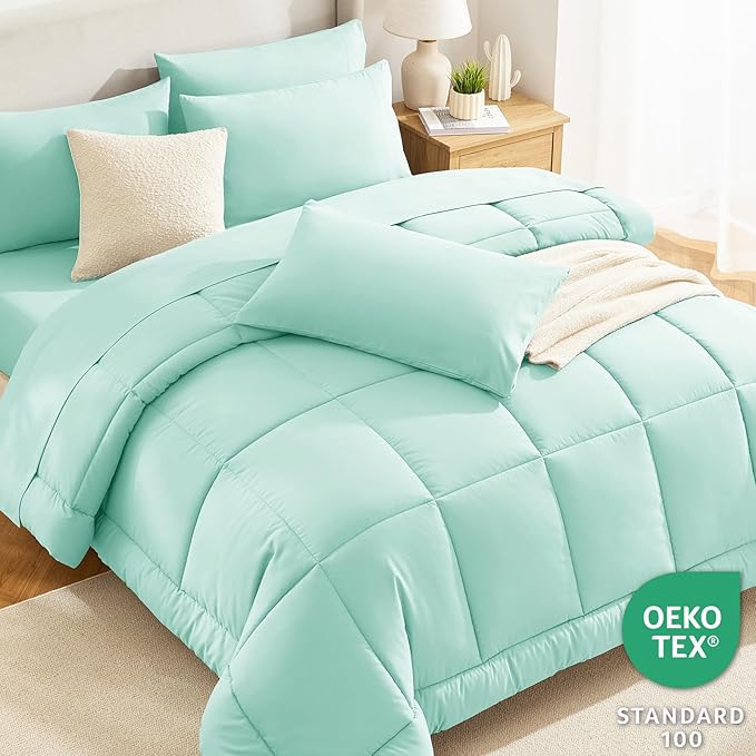 CozyLux Full Size Comforter Sets Mint Green, 7 Pieces Bed in a Bag, All Season - Image 3