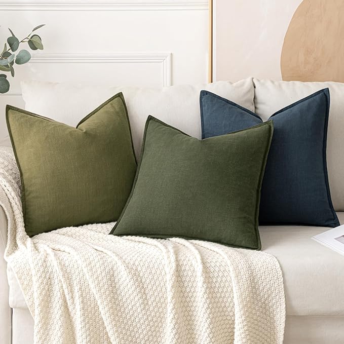 MIULEE Decorative Linen Euro Sham Pillow Covers 26x26 Blue ​Boho Farmhouse​ - Image 4