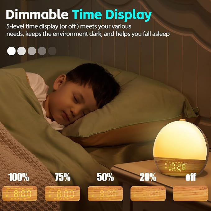 Geuuap Wood Grain White Noise Sound Machine Sunrise Alarm Clock - Image 4