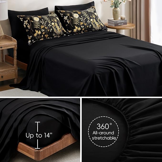 Yiran King Size Comforter Set, 7 Pieces Black Floral Soft Bedding Sets - Image 7
