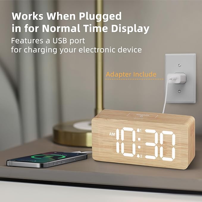 uscce Wooden Digital Alarm Clocks - Image 3