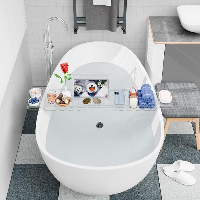Yieach Luxury Clear Bathtub Shelf Across Tub, Expandable Plastic Bathtub Tray - Image 7