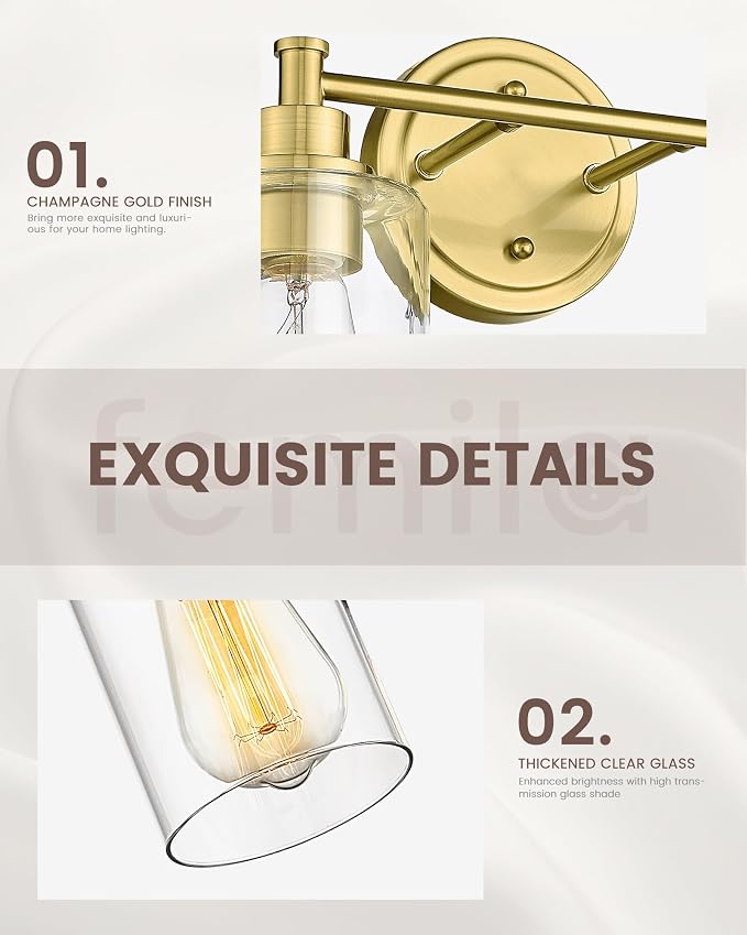 FEMILA Champagne Gold Bathroom Vanity Light, 2-Light Vanity Lighting fixtures - Image 3