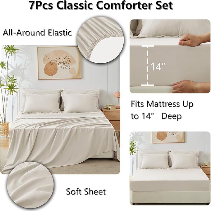 CozyLux California King Comforter Set Beige - Image 8