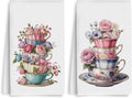 2PCS Watercolor Rose Kitchen Towels, Flower Coffee Cup Waffle Weave Dish Tea by Unknown