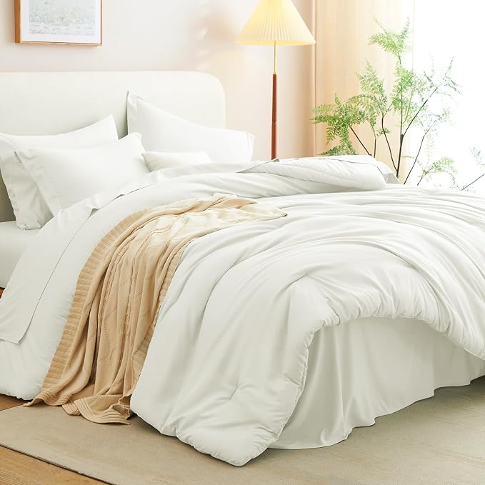 CozyLux King Size Comforter Set Ivory, 7 Pieces Bed in a Bag King Comforter Set - Image 9