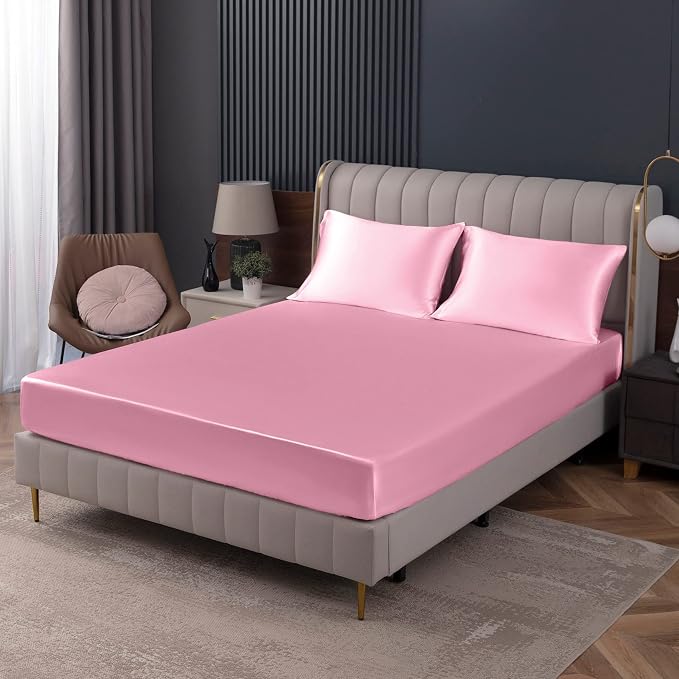 Homiest Pink Satin Fitted Sheet by Homiest