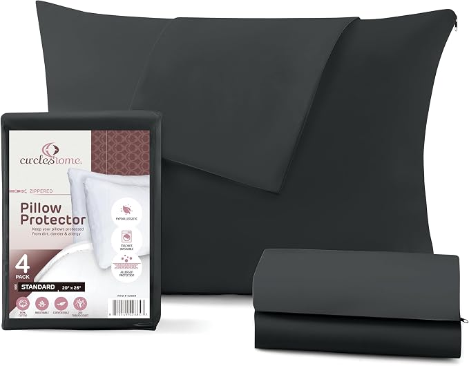 CirclesHome Pillow Protectors 4 Pack Standard Zippered by CirclesHome
