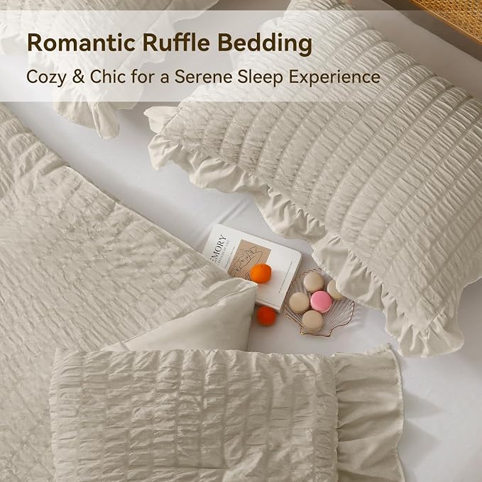 JOLLYVOGUE Full Size Comforter, 3 Pieces Oatmeal Seersucker Lightweight Full - Image 4