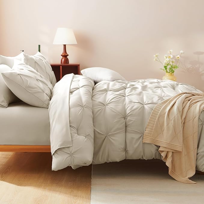 CozyLux California King Comforter Set Oatmeal - Image 9