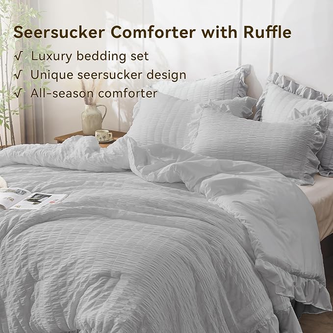 JOLLYVOGUE Light Grey Twin Size Comforter Set, 2 Pieces Seersucker Lightweight - Image 4