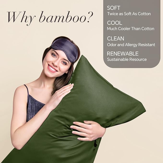 BEDELITE Olive Green Pillow Cases Queen Size Set of 2, Rayon Derived from - Image 2