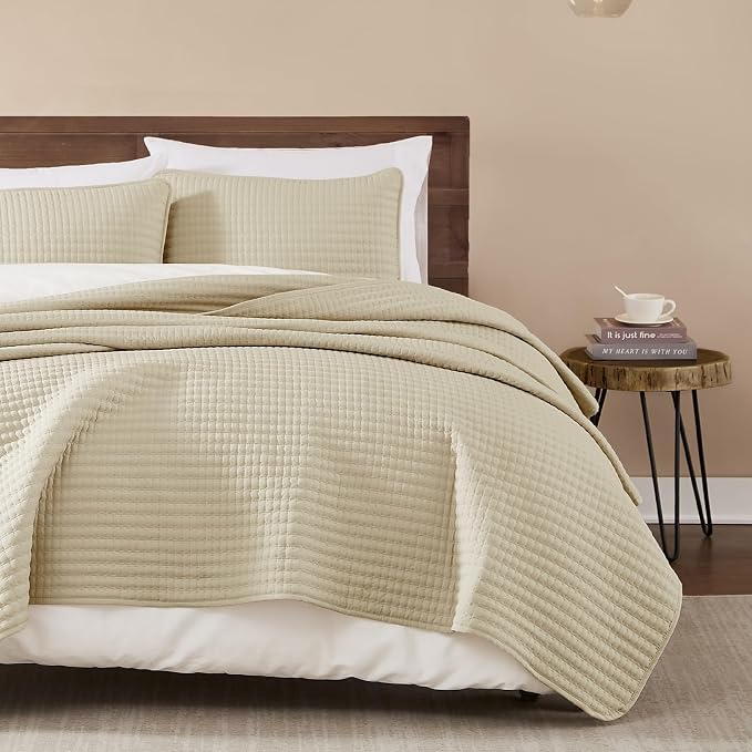 WRENSONGE Queen Quilt-3 Pieces Lightweight Bedspreads Beige Queen Size Quilt - Image 8