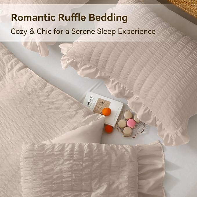 JOLLYVOGUE Beige Twin Size Comforter Set, 2 Pieces Seersucker Lightweight - Image 4