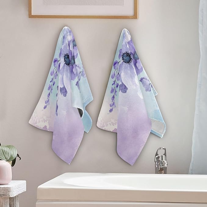 Purple White Violet Floral Hand Towels - Image 3