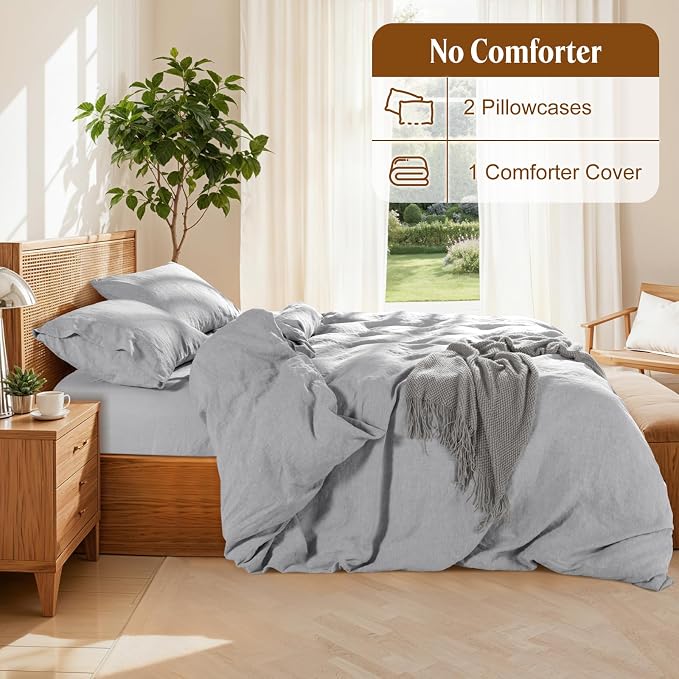 LBRO2M 100% France Linen Duvet Cover Set Queen Size 3 Pcs Natural Flax - Image 4