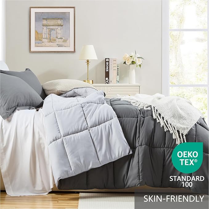 Homelike Moment California King Comforter Set Grey, Lightweight Cal King - Image 3