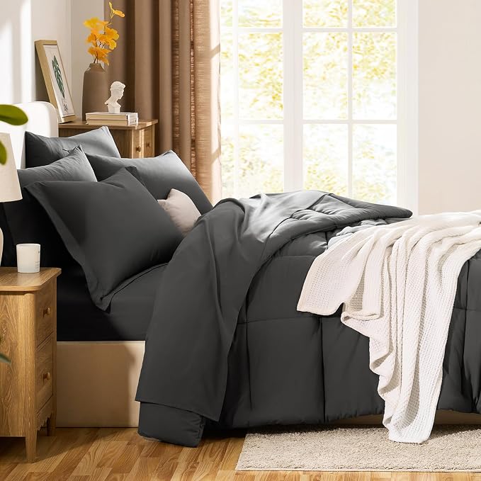 CozyLux Oversized Queen Comforter Sets Dark Grey, 7 Pieces Bed in a Bag - Image 8