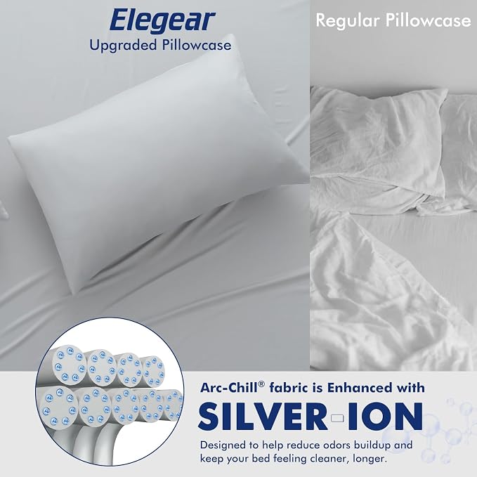 Elegear Cooling Pillow Cases for Hot Sleepers, Clean Fabric Silver Infused - Image 3