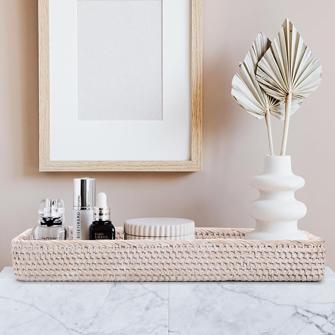 Rattan Bathroom Vanity Trays Toilet Tank Baskets Long Narrow Hand Towel Storage - Image 6