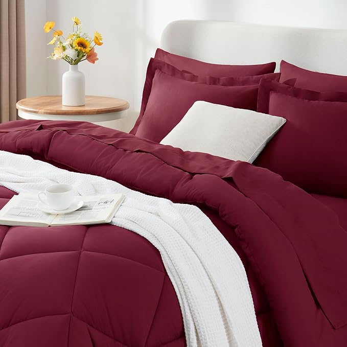 CozyLux King Size Comforter Set Burgundy - Image 9
