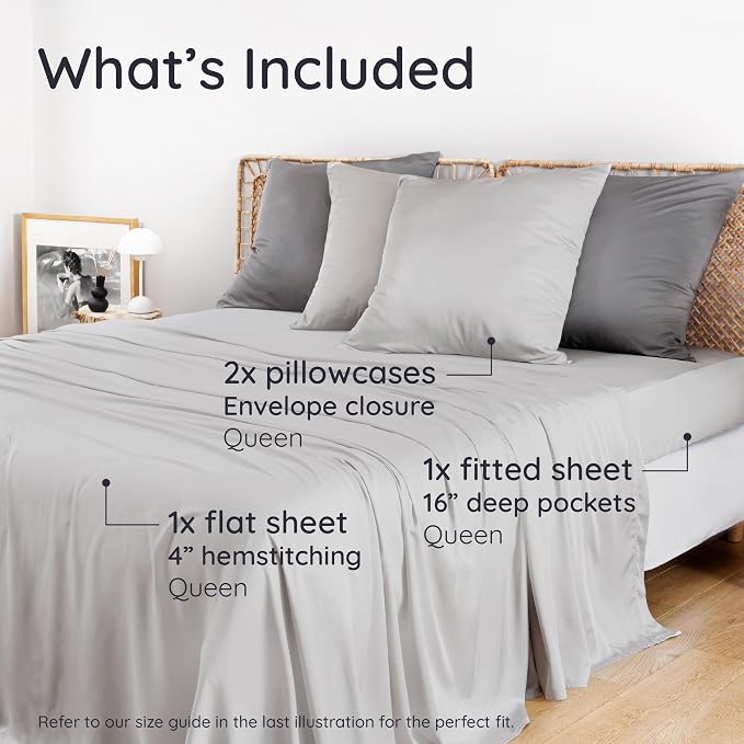 Bambaw Queen Sheet Set – 4pcs 100% Viscose Derived from Bamboo Sheets Set - Image 2