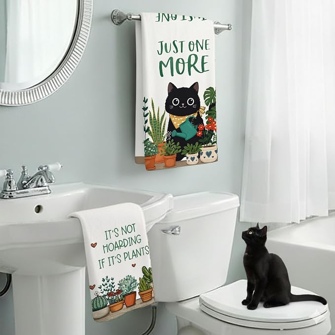 Accnicc 2 Pack Black Cat Bathroom Hand Towels Decorative Potted Plants Dish - Image 3