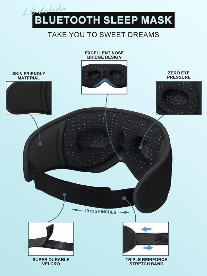 LC-dolida Sleep Headphones, 3D Sleep Mask Bluetooth Wireless Music Eye Mask - Image 6