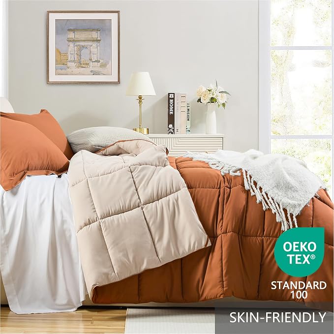 Homelike Moment King Size Comforter Set Burnt Orange, Comforters King Size Bed - Image 3