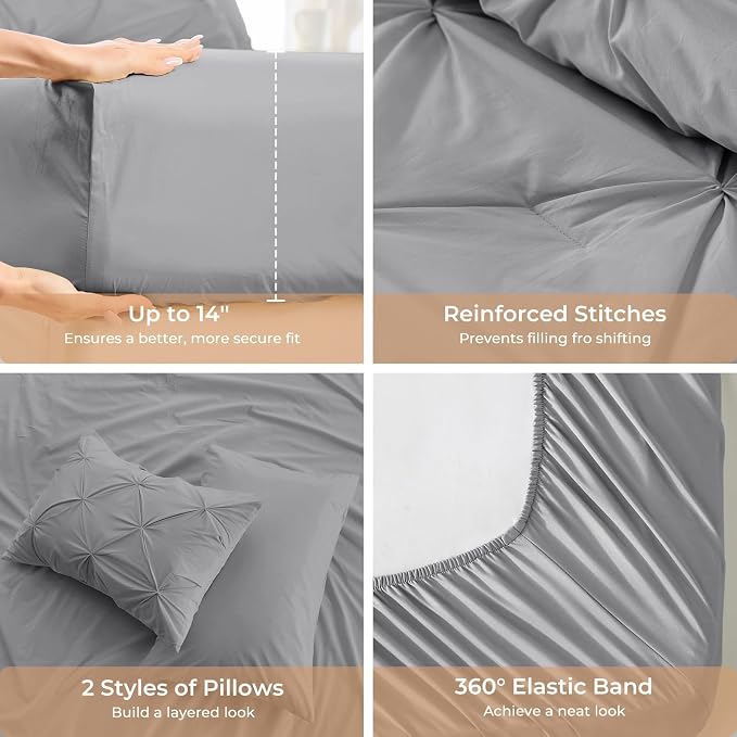 Sasttie King Size Comforter Set, 7-Piece Bed in a Bag, Pintuck Bedding Sets - Image 5