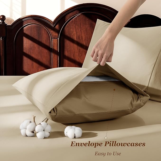 LBRO2M 100% Cotton Sheets Set Deep Pocket 19", 1000 Thread Count California - Image 6
