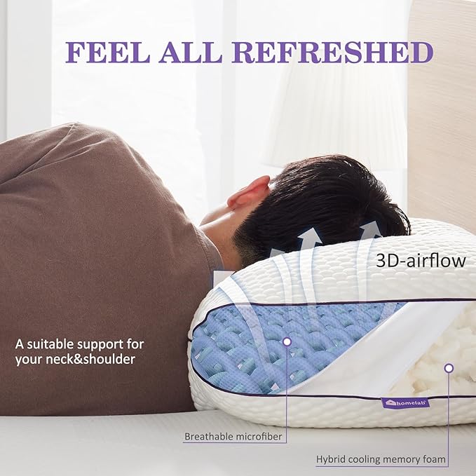 HOMELAB Adjustable Shredded Memory Foam Pillow Queen Size, Cooling Bed Pillow - Image 9