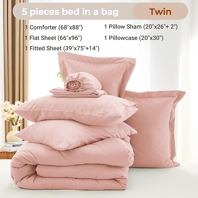 MUXHOMO 5 Pieces Twin Comforter Set, Soft Bed in a Bag Twin Size, All Season - Image 4