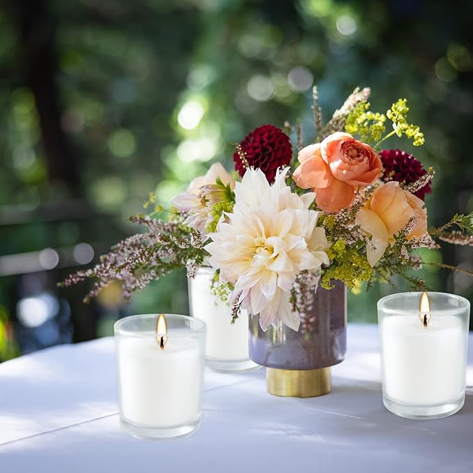 Set of 48 White Votive Candles, Unscented Candles Filled in Clear Glass - Image 3