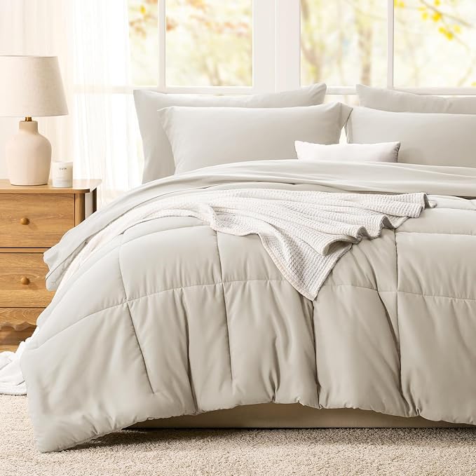 CozyLux Oversized Queen Comforter Sets Beige, 7 Pieces Bed in a Bag, 98x98 Box - Image 8
