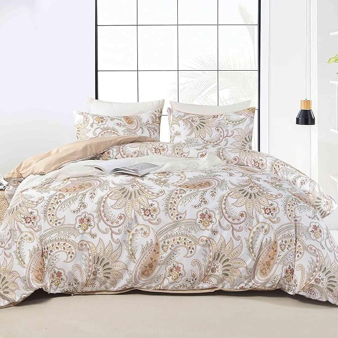 Nanko Paisley Comforter Set King Size 3 Pcs, Tan Taupe Classy Boho Damask by NANKO