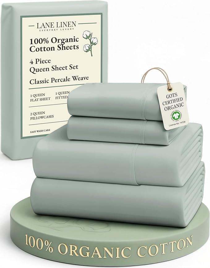 LANE LINEN 100% Organic Cotton Queen Sheets, Fully Elasticized Soft & Comfy by LaneLinen