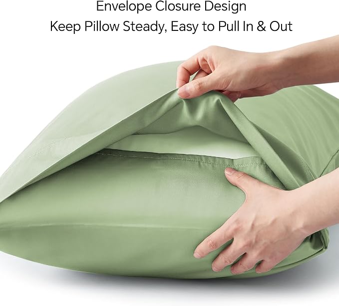 BEDELITE Sage Green Pillow Cases Queen Size Set of 2, Rayon Derived from - Image 6