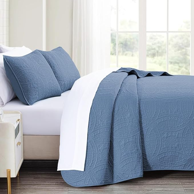 akkialla Queen Quilt Bedding Set, Bluish Grey Ultrasonic Full/Queen Quilt Set - Image 4