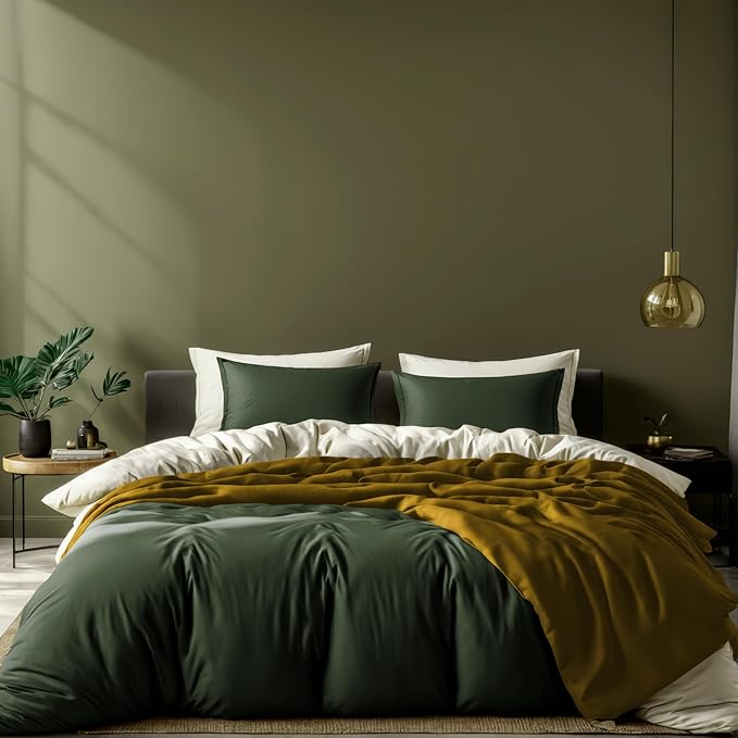 White Classic Dark Green Duvet Cover King Size, Microfiber Duvet Cover by WhiteClassic