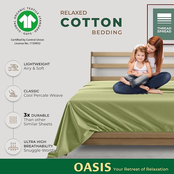 THREAD SPREAD 100% Organic Cotton Percale Flat Sheet Queen Size - Image 2