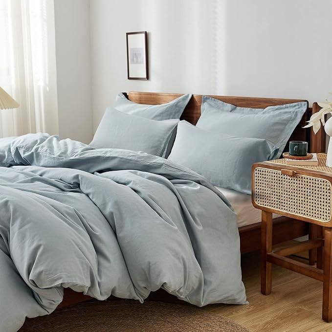 Simple&Opulence 100% Washed Linen Duvet Cover Set 5pcs Basic Style Natural - Image 7