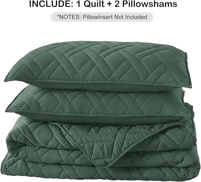 HORIMOTE HOME Quilt Set King Size Dark Green, Classic Geometric Diamond - Image 7