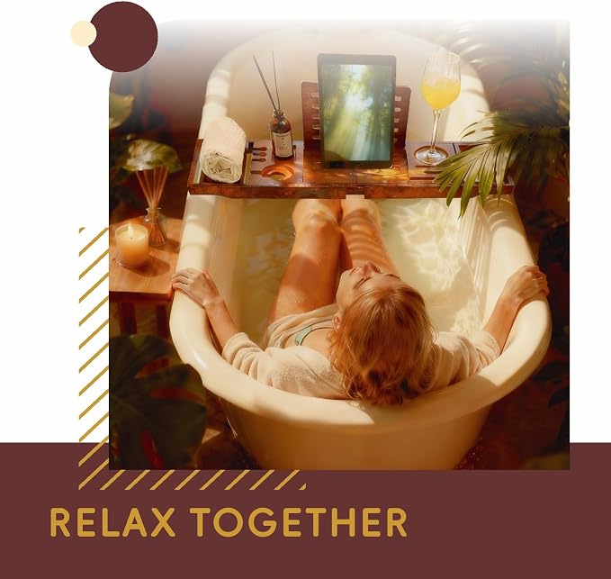 Premium Foldable Bamboo Bathtub Tray Caddy, Expandable Bath Caddy Tray - Image 7