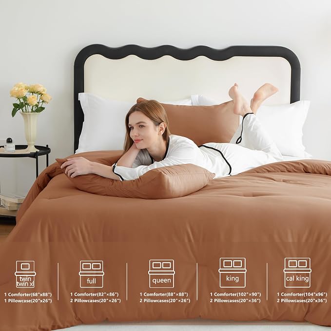CozyLux King Size Comforter Set Pumpkin, 3 Pieces Solid Comforters King Size - Image 7